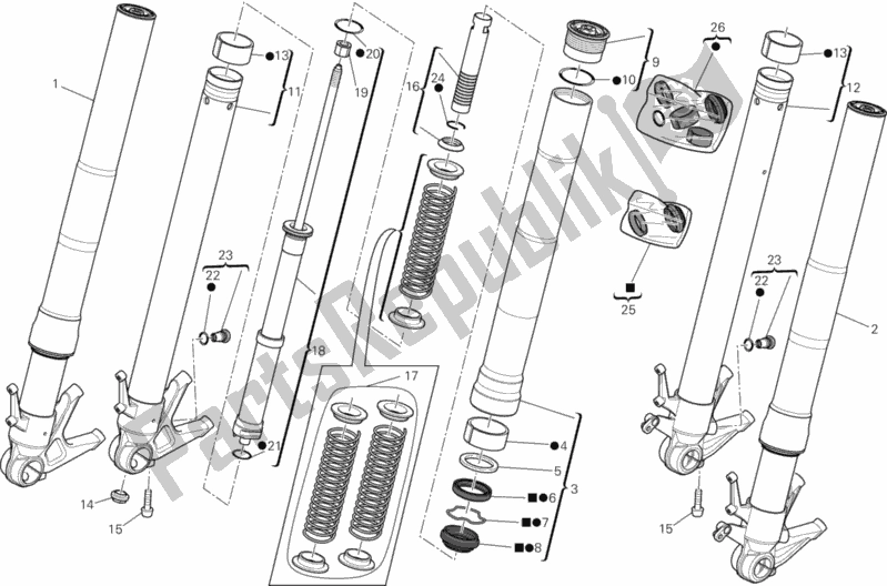 All parts for the Front Fork of the Ducati Superbike 1199 Panigale 2012